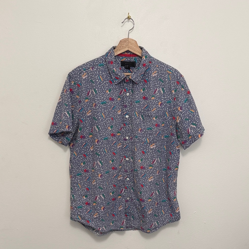 21 Men Retro Geometrical Print Short Sleeve Button Down Shirt